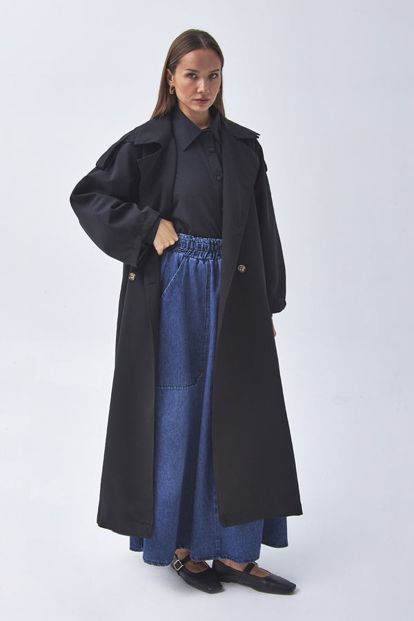 Dart Detail Double Breasted Trenchcoat Black - 3