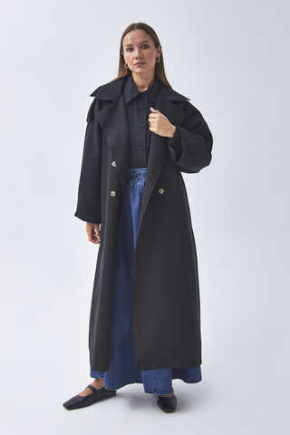 Dart Detail Double Breasted Trenchcoat Black - 6