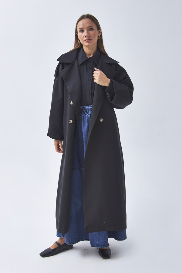 Dart Detail Double Breasted Trenchcoat Black - 6