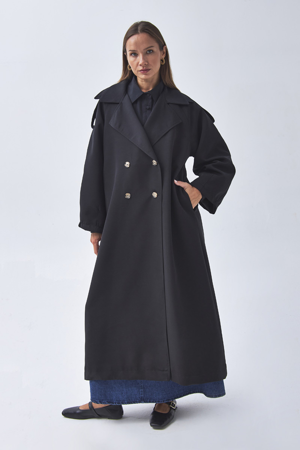 Dart Detail Double Breasted Trenchcoat Black - 5