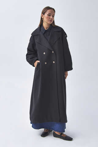 Dart Detail Double Breasted Trenchcoat Black - 8