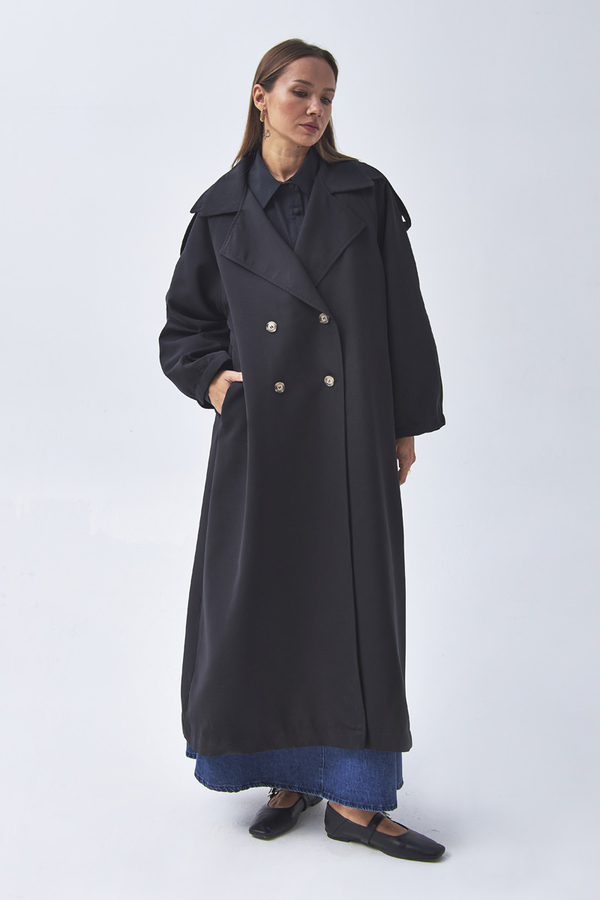 Dart Detail Double Breasted Trenchcoat Black - 8
