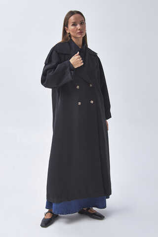 Dart Detail Double Breasted Trenchcoat Black - 9