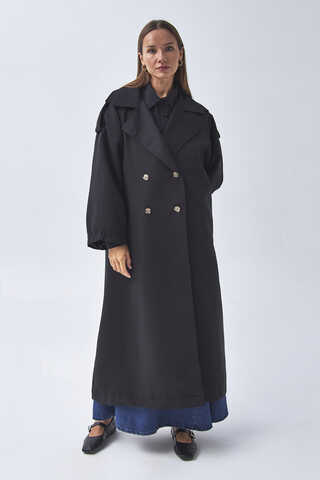 Dart Detail Double Breasted Trenchcoat Black - 10