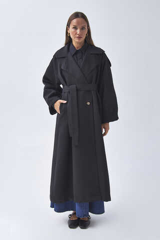 Dart Detail Double Breasted Trenchcoat Black - 11