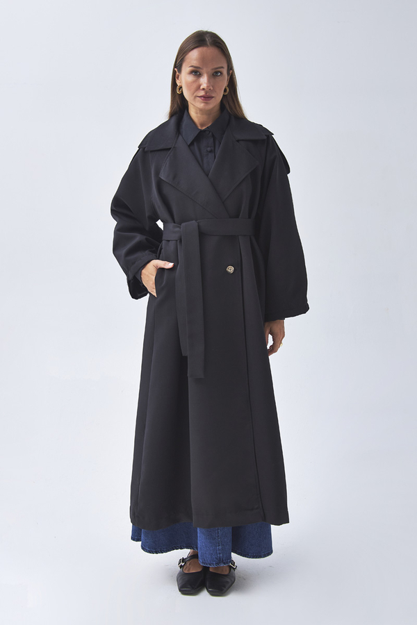 Dart Detail Double Breasted Trenchcoat Black - 11