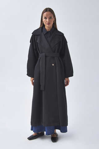 Dart Detail Double Breasted Trenchcoat Black - 7