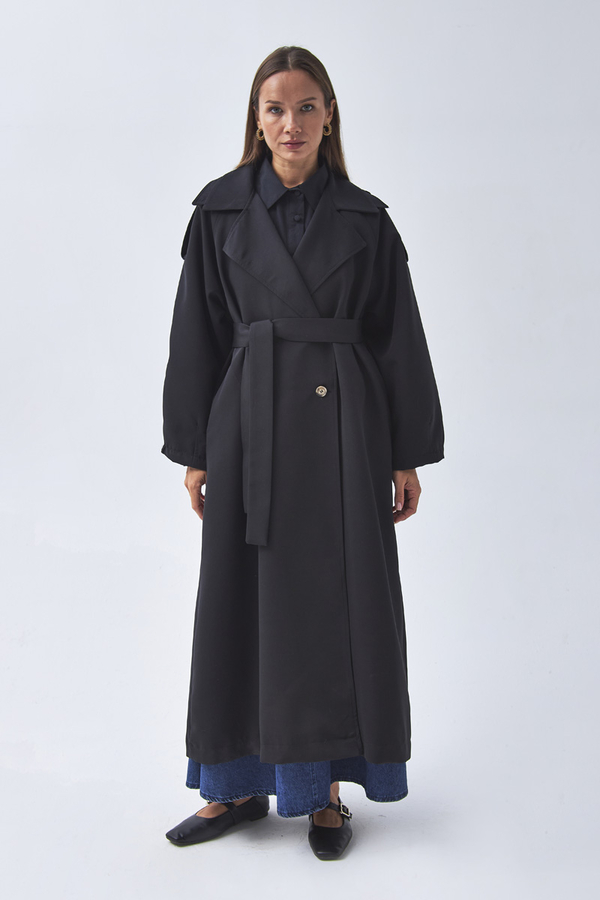 Dart Detail Double Breasted Trenchcoat Black - 7