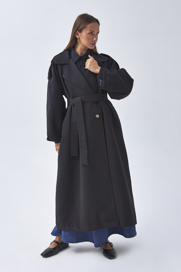 Dart Detail Double Breasted Trenchcoat Black - 1