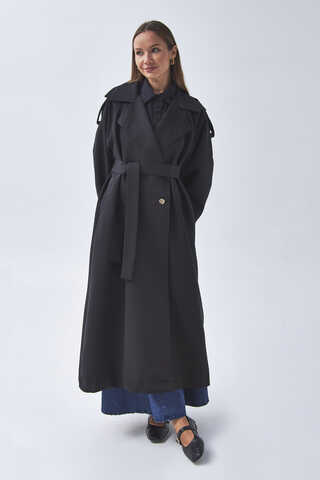 Dart Detail Double Breasted Trenchcoat Black - 4