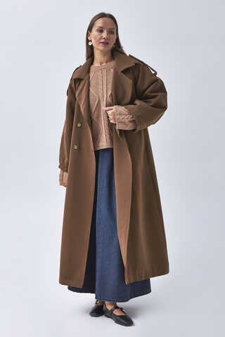 Dart Detail Double Breasted Trenchcoat Brown - 3