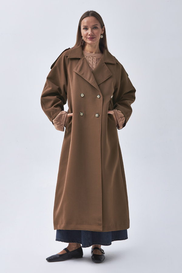 Dart Detail Double Breasted Trenchcoat Brown - 4