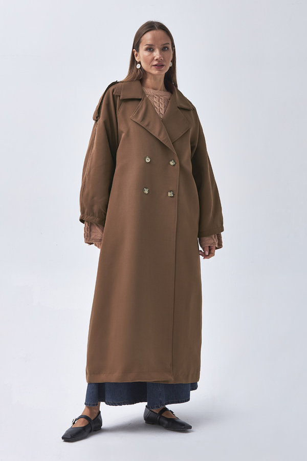 Dart Detail Double Breasted Trenchcoat Brown - 5