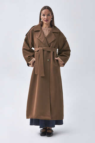 Dart Detail Double Breasted Trenchcoat Brown - 7