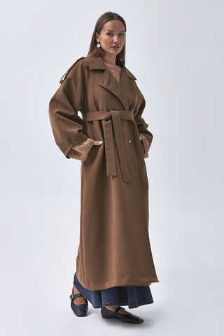 Dart Detail Double Breasted Trenchcoat Brown - 9