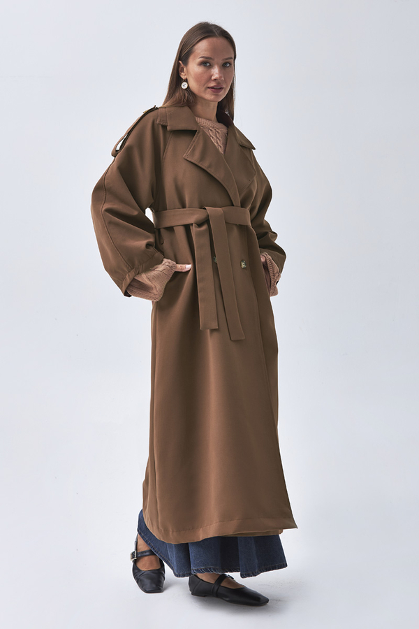 Dart Detail Double Breasted Trenchcoat Brown - 9