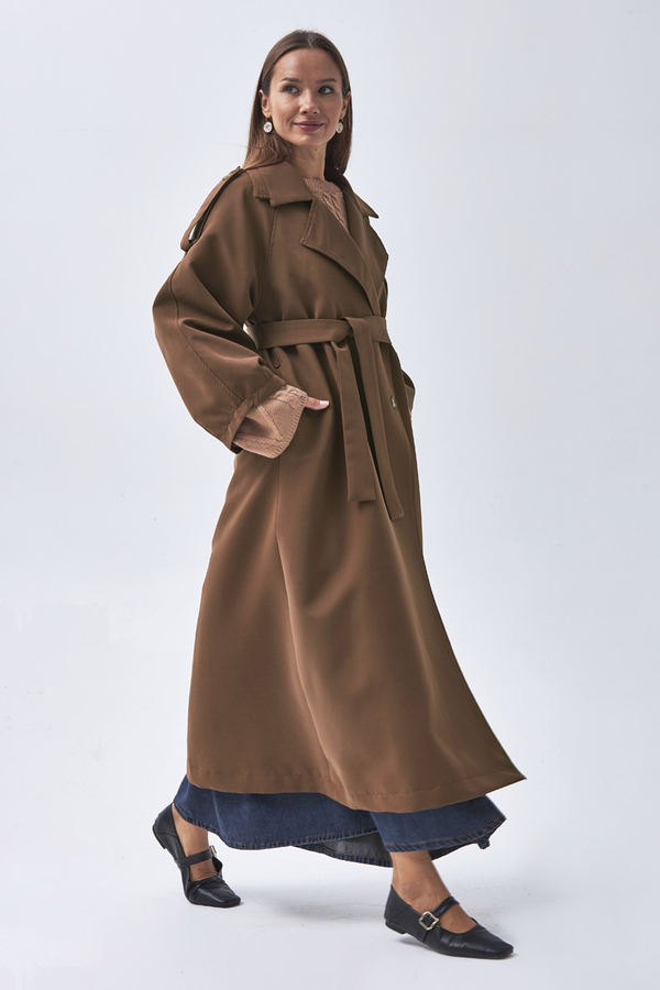 Dart Detail Double Breasted Trenchcoat Brown - 2