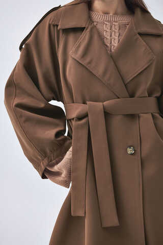 Dart Detail Double Breasted Trenchcoat Brown - 10