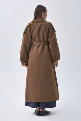 Dart Detail Double Breasted Trenchcoat Brown - 11