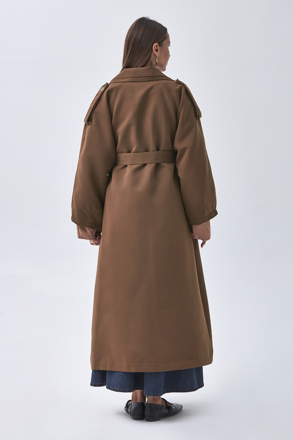 Dart Detail Double Breasted Trenchcoat Brown - 11