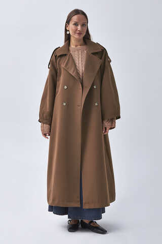Dart Detail Double Breasted Trenchcoat Brown - 8