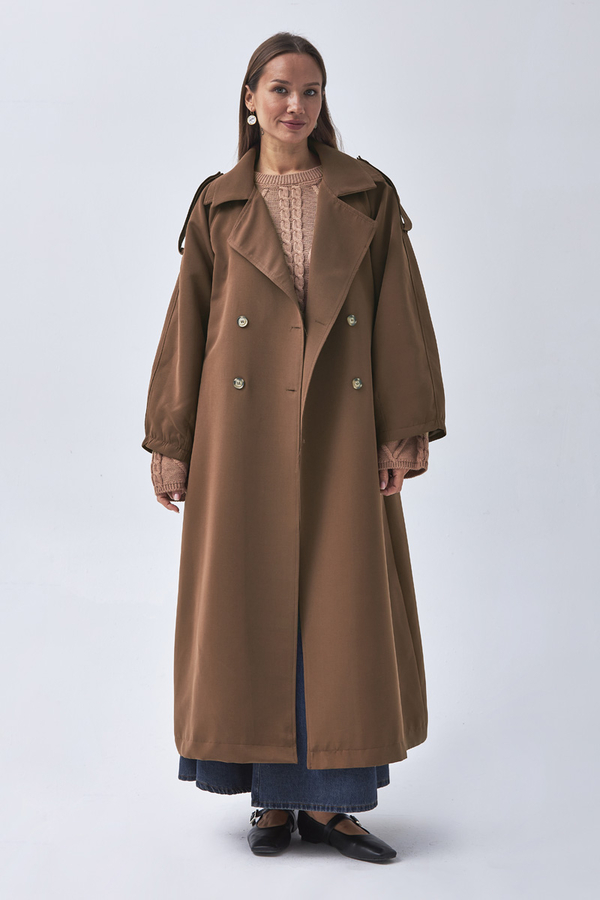 Dart Detail Double Breasted Trenchcoat Brown - 8