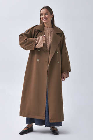 Dart Detail Double Breasted Trenchcoat Brown - 6