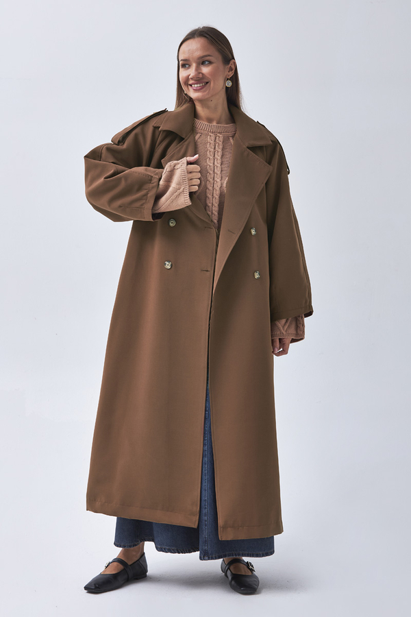 Dart Detail Double Breasted Trenchcoat Brown - 6
