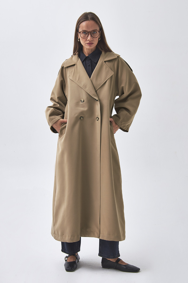 Dart Detail Double Breasted Trenchcoat Camel - 5
