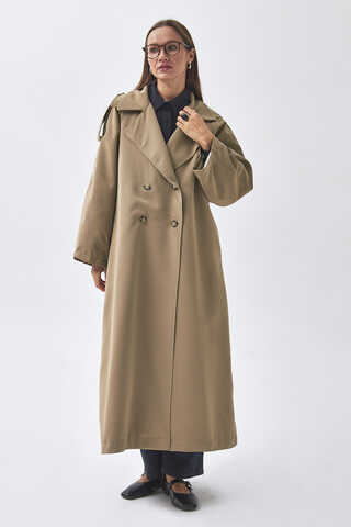 Dart Detail Double Breasted Trenchcoat Camel - 7
