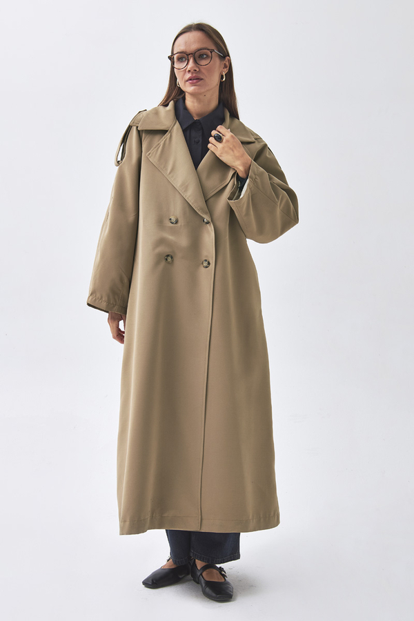 Dart Detail Double Breasted Trenchcoat Camel - 7