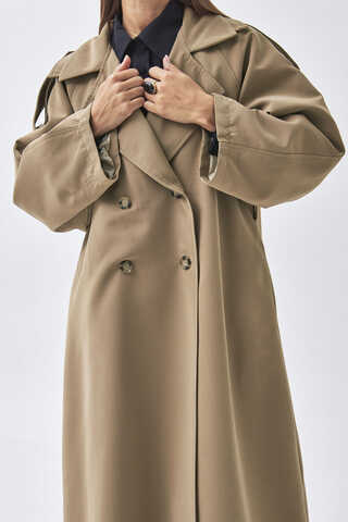 Dart Detail Double Breasted Trenchcoat Camel - 10
