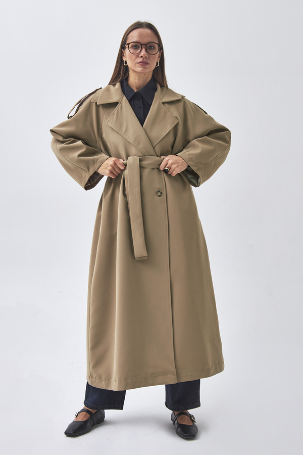 Dart Detail Double Breasted Trenchcoat Camel - 11