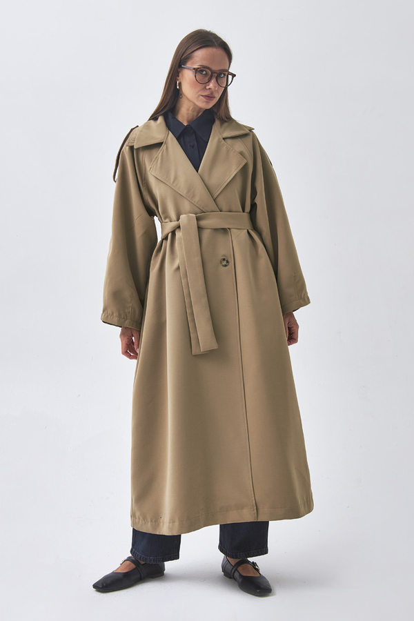Dart Detail Double Breasted Trenchcoat Camel - 4