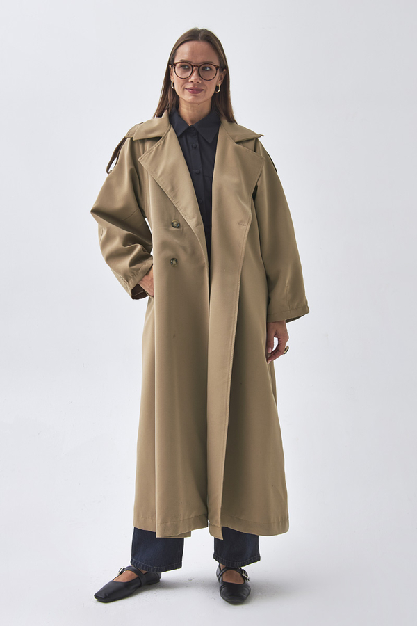 Dart Detail Double Breasted Trenchcoat Camel - 9