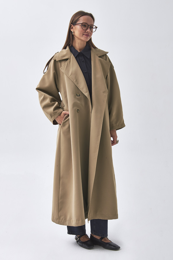 Dart Detail Double Breasted Trenchcoat Camel - 6