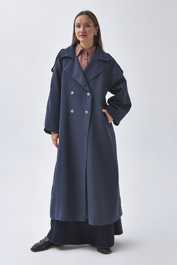 Dart Detail Double Breasted Trenchcoat Navy - 2