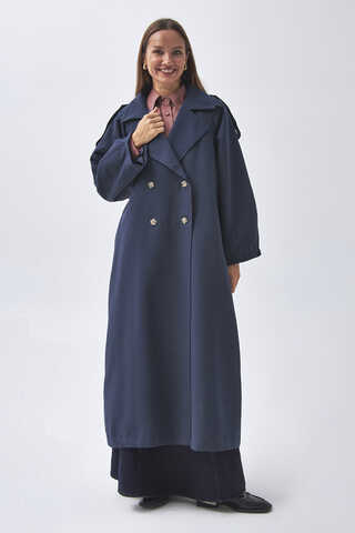 Dart Detail Double Breasted Trenchcoat Navy - 4