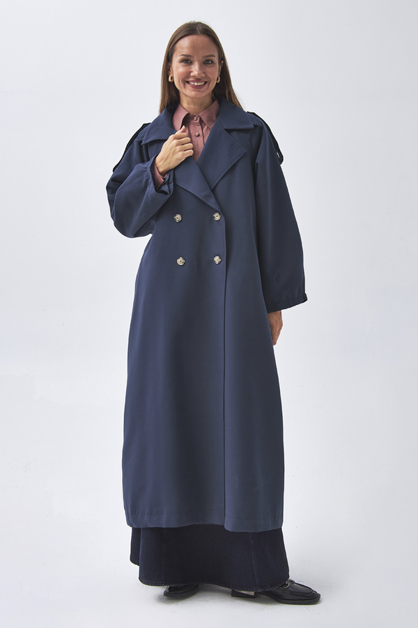 Dart Detail Double Breasted Trenchcoat Navy - 4