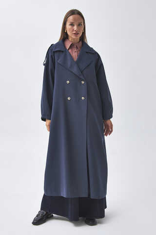 Dart Detail Double Breasted Trenchcoat Navy - 5