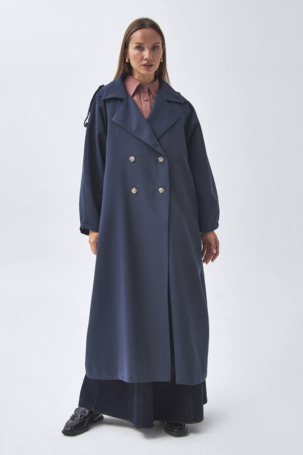 Dart Detail Double Breasted Trenchcoat Navy - 5