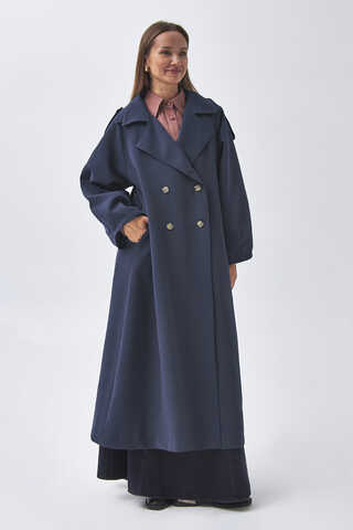 Dart Detail Double Breasted Trenchcoat Navy - 7