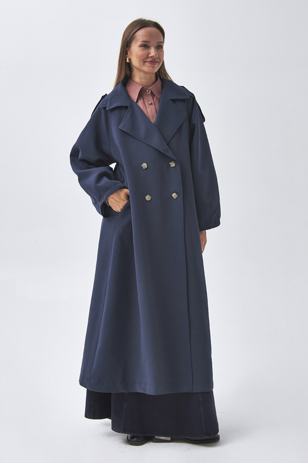 Dart Detail Double Breasted Trenchcoat Navy - 7