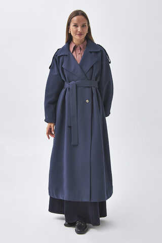 Dart Detail Double Breasted Trenchcoat Navy - 9