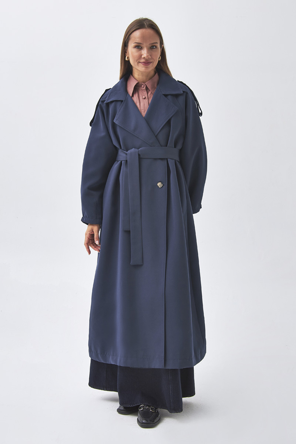 Dart Detail Double Breasted Trenchcoat Navy - 9