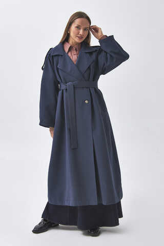 Dart Detail Double Breasted Trenchcoat Navy - 1