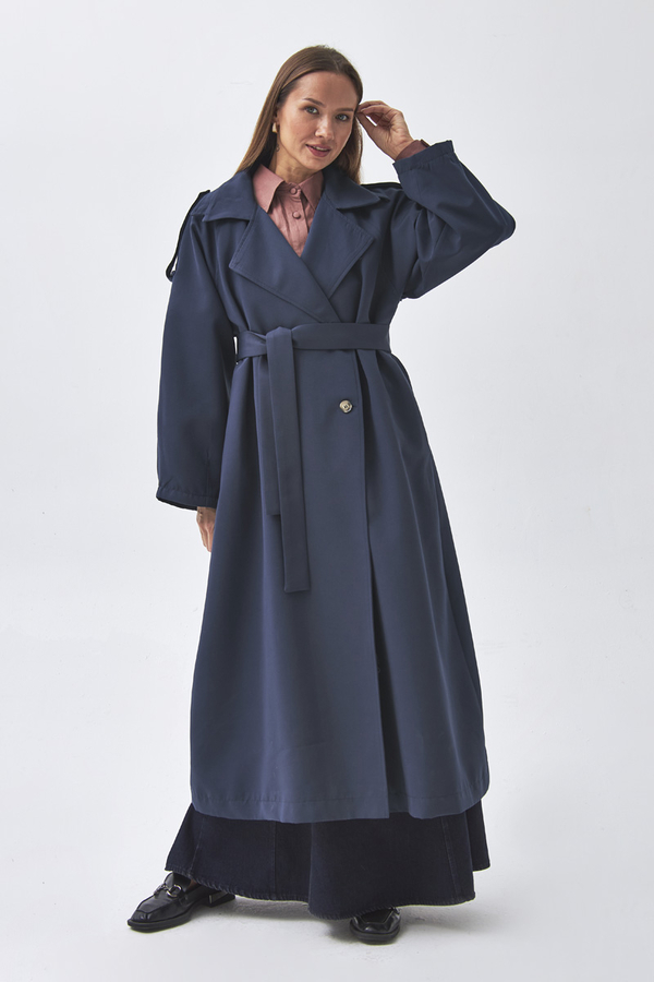 Dart Detail Double Breasted Trenchcoat Navy 