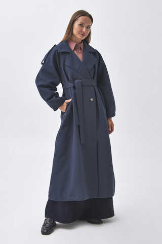 Dart Detail Double Breasted Trenchcoat Navy - 10