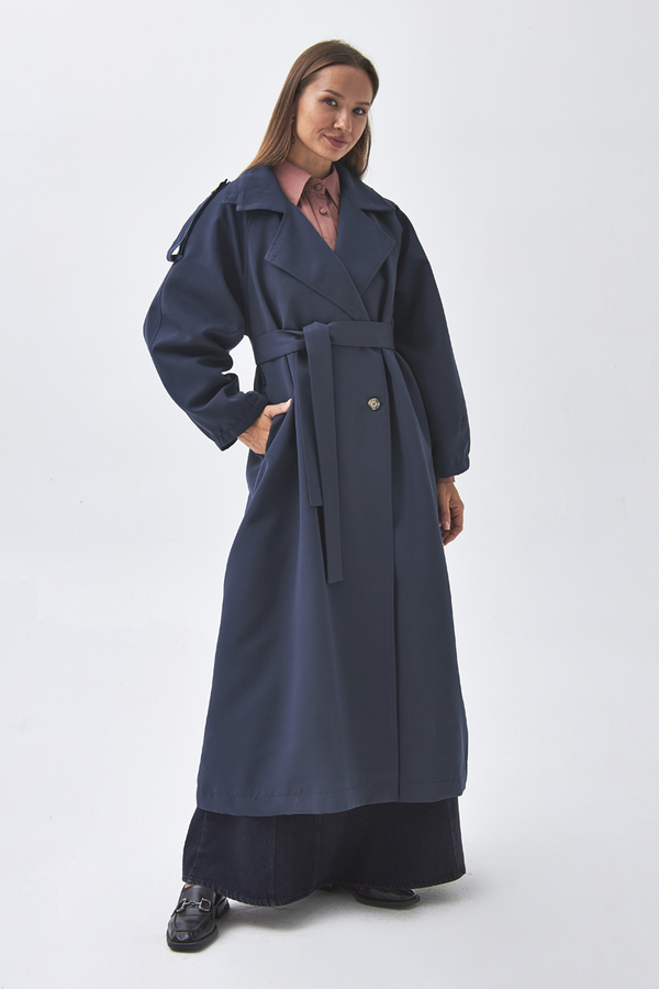 Dart Detail Double Breasted Trenchcoat Navy - 10