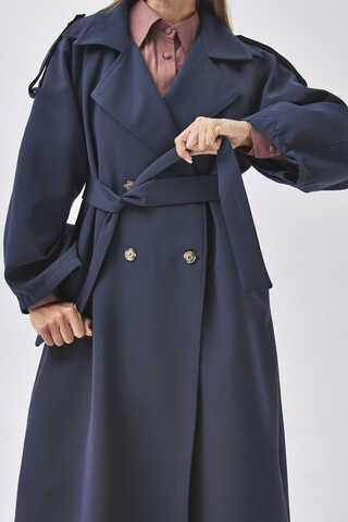 Dart Detail Double Breasted Trenchcoat Navy - 6